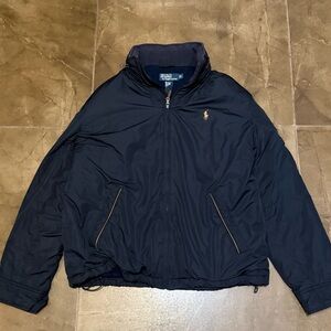 POLO Ralph Lauren Jacket Navy Leather details packable hood Vintage